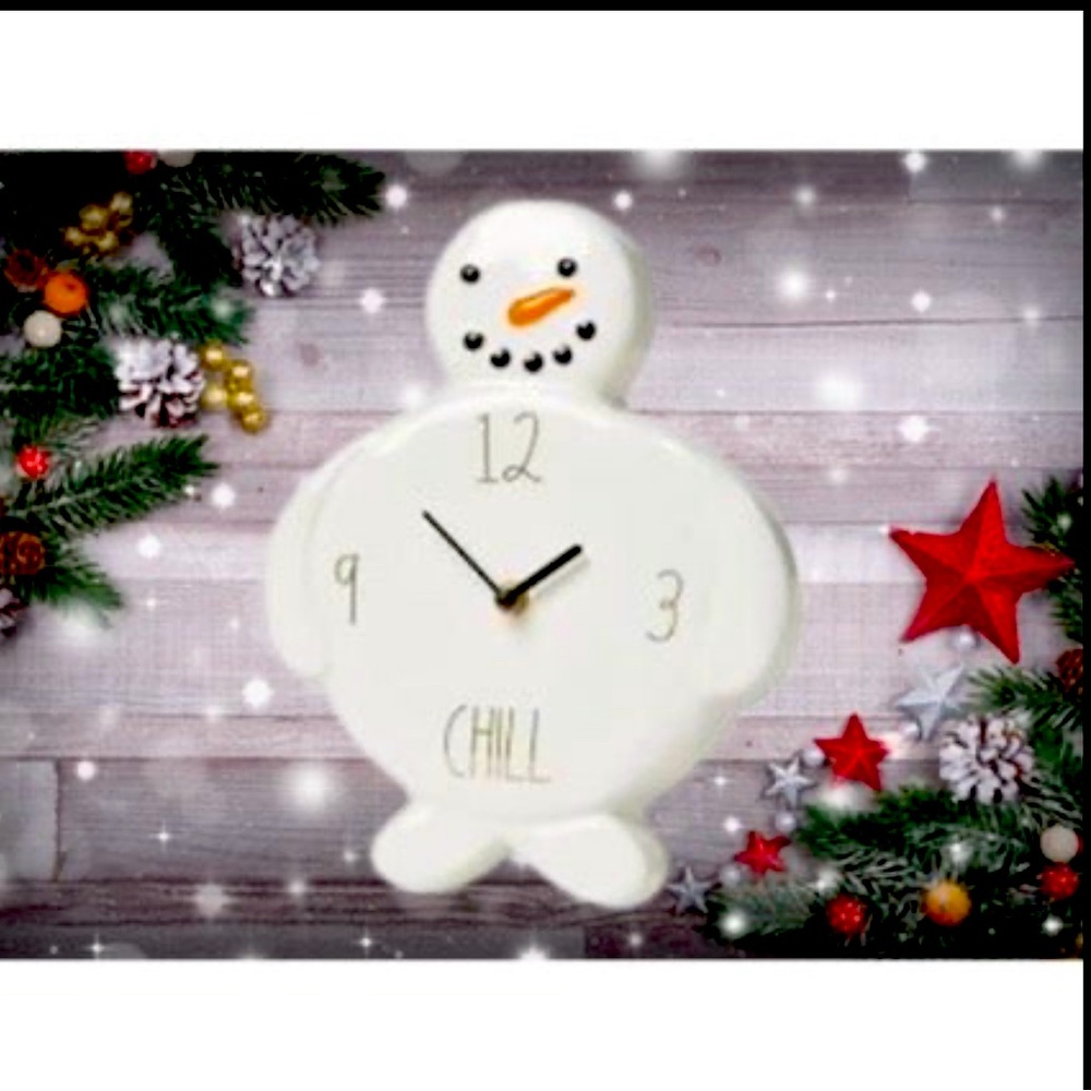 New Rae Dunn Chill Ceramic Snowman Christmas Wall Clock Decor